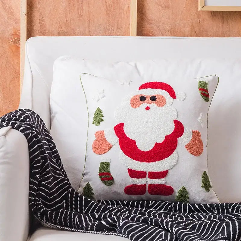 Christmas embroidered cushion cover red & white living room pillow