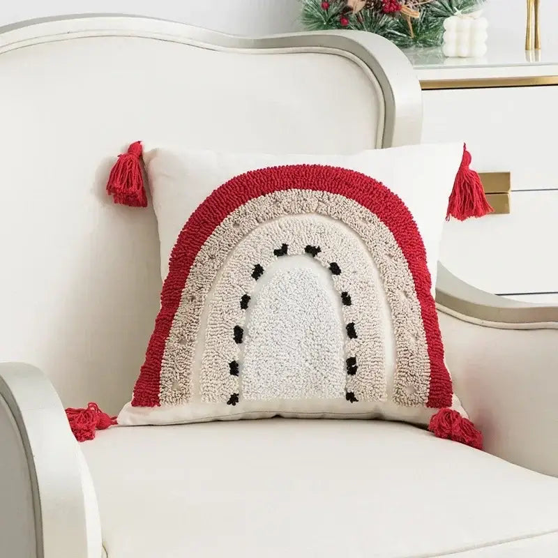 Christmas embroidered red geometric pillow cover living room decor