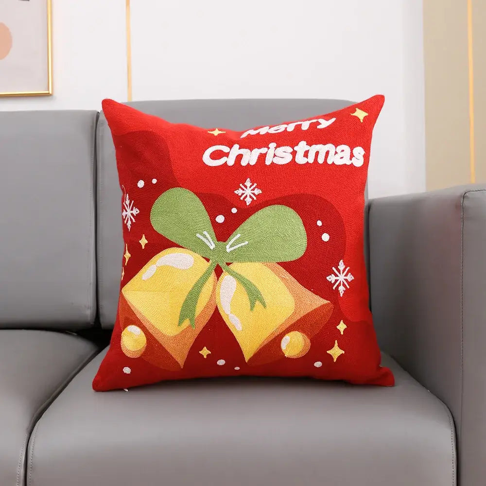 Decorbites christmas embroidery cushion cover white & red living room