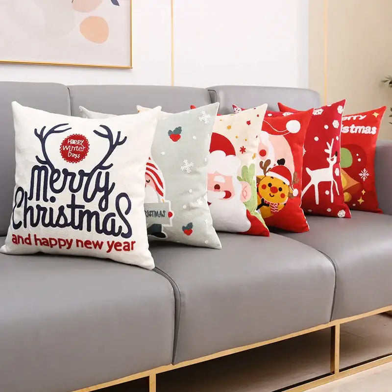 Decorbites christmas embroidery cushion cover white & red living room