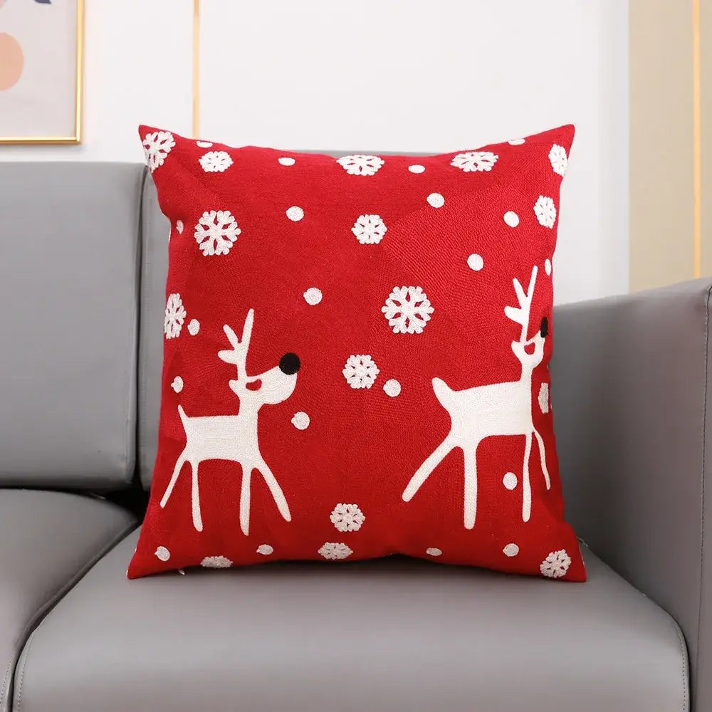 Decorbites christmas embroidery cushion cover white & red living room
