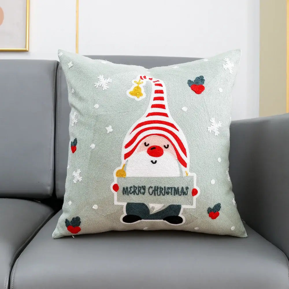 Decorbites christmas embroidery cushion cover white & red living room