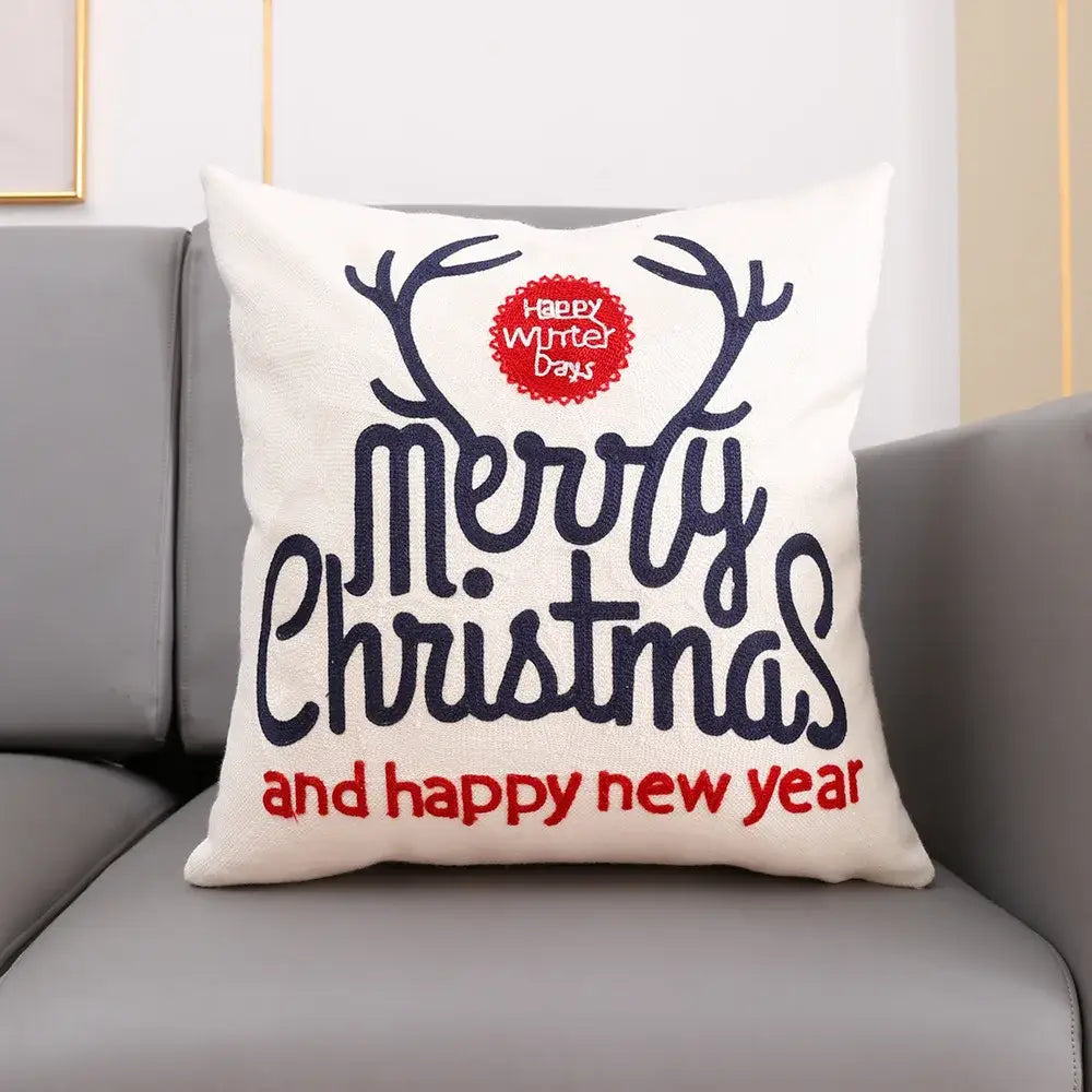 Decorbites christmas embroidery cushion cover white & red living room