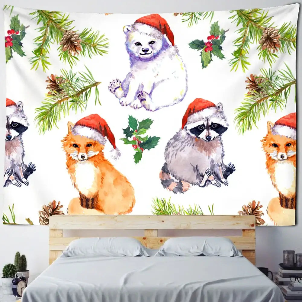Festive winter village fireplace tapestry wall hanging living room