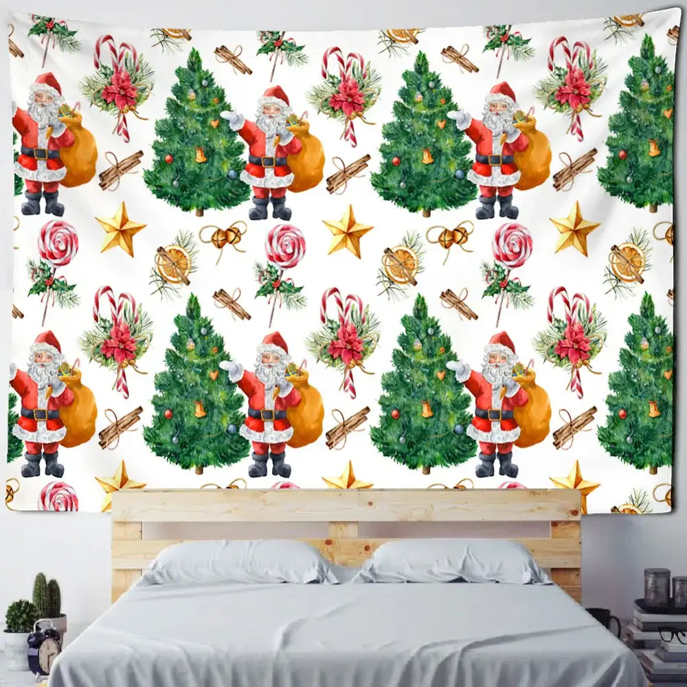 Festive winter village fireplace tapestry wall hanging living room