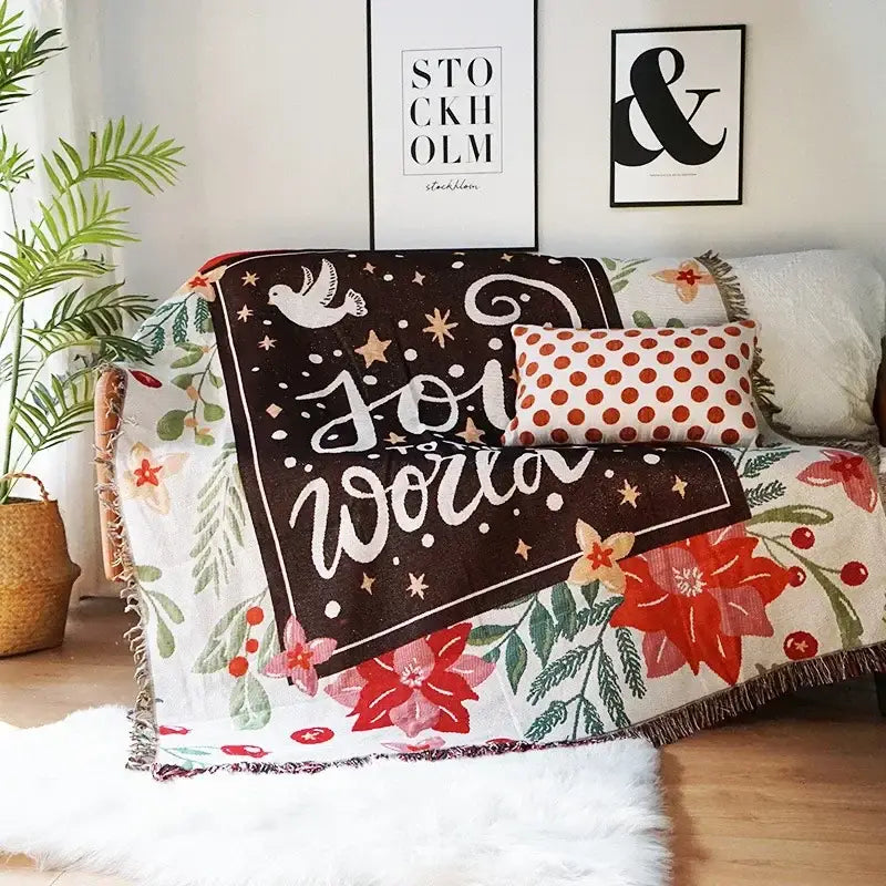 Teal christmas holiday sofa blanket living room poinsettia throw