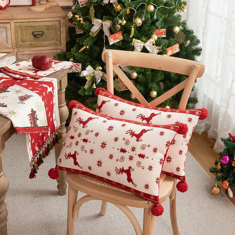 Christmas jacquard tree and snowflake pillow cover – living room decor