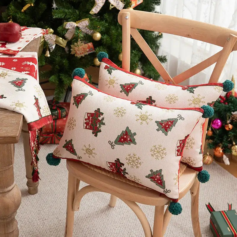 Christmas jacquard tree and snowflake pillow cover – living room decor
