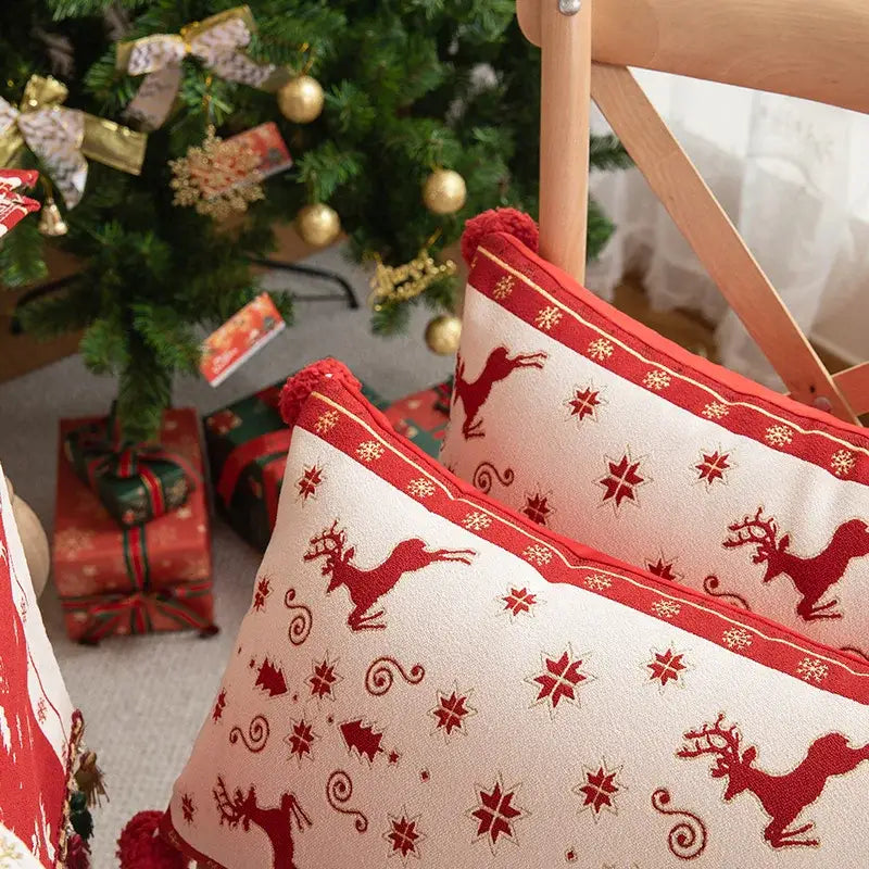 Christmas jacquard tree and snowflake pillow cover – living room decor