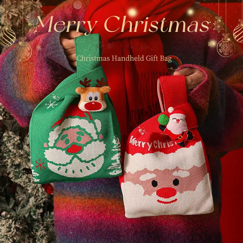 Christmas knitted apple bag red fabric gift pouch dining room decor