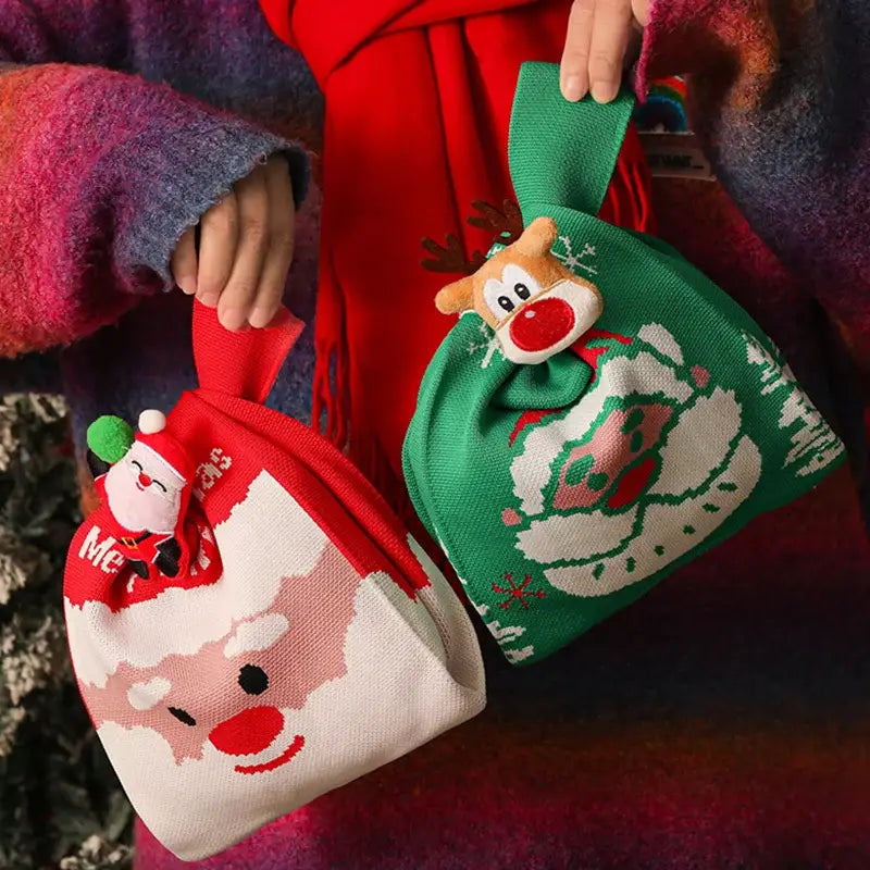 Christmas knitted apple bag red fabric gift pouch dining room decor