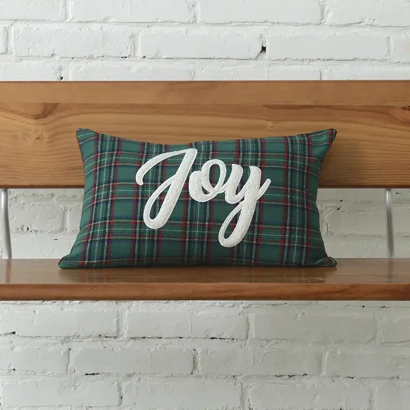 Green & white letter embroidery plaid cushion set living room decor