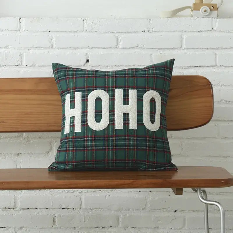 Green & white letter embroidery plaid cushion set living room decor