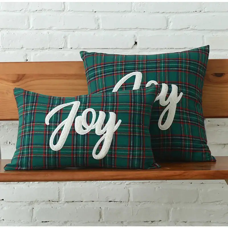 Green & white letter embroidery plaid cushion set living room decor