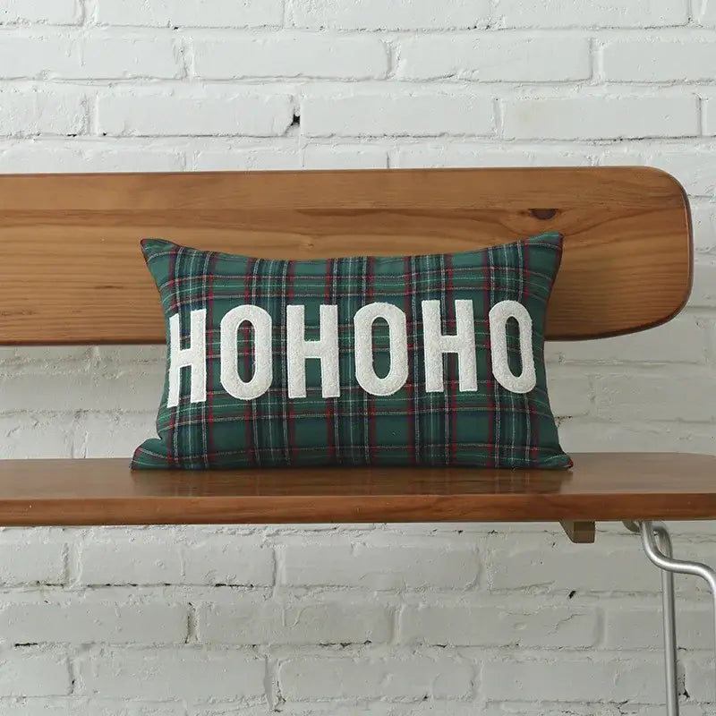 Green & white letter embroidery plaid cushion set living room decor