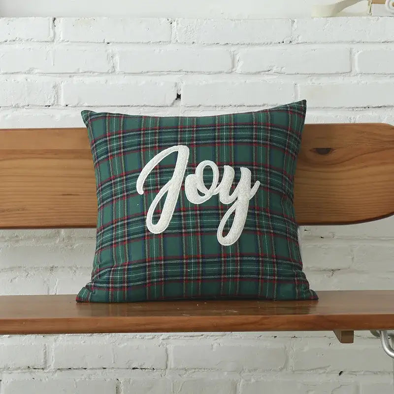 Green & white letter embroidery plaid cushion set living room decor