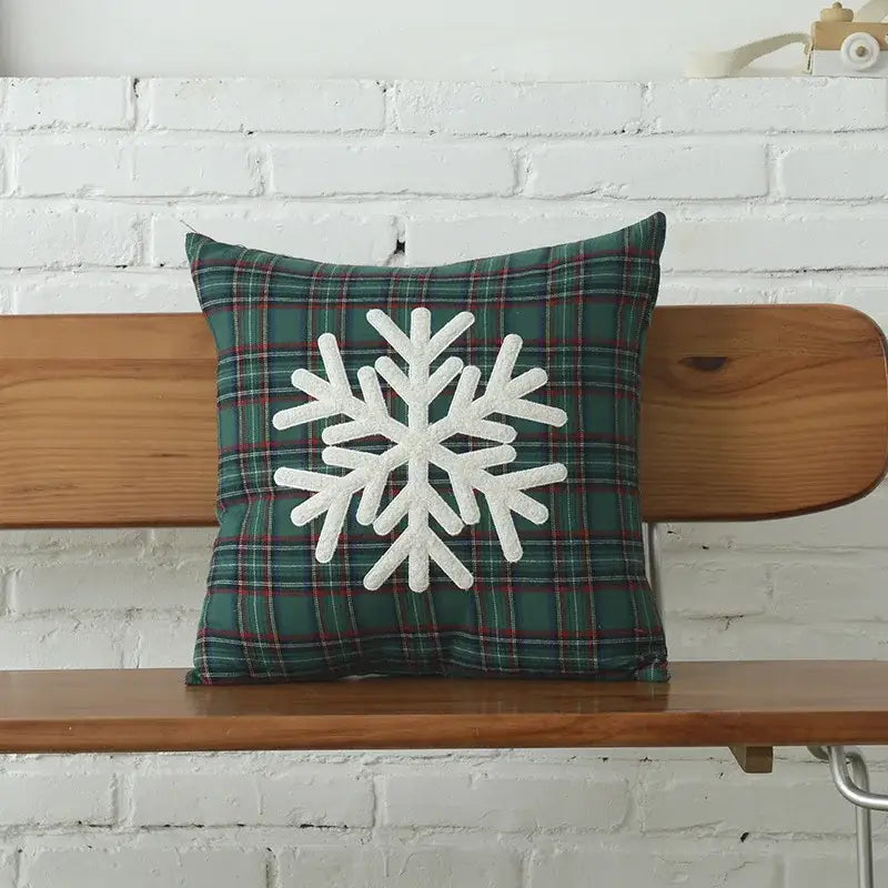 Green & white letter embroidery plaid cushion set living room decor