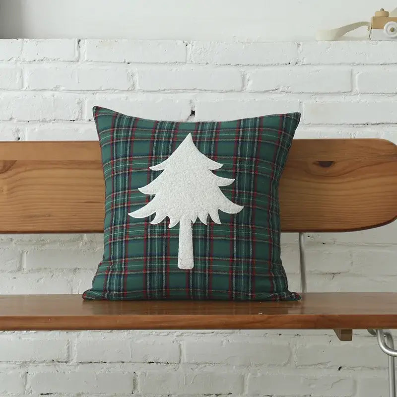 Green & white letter embroidery plaid cushion set living room decor
