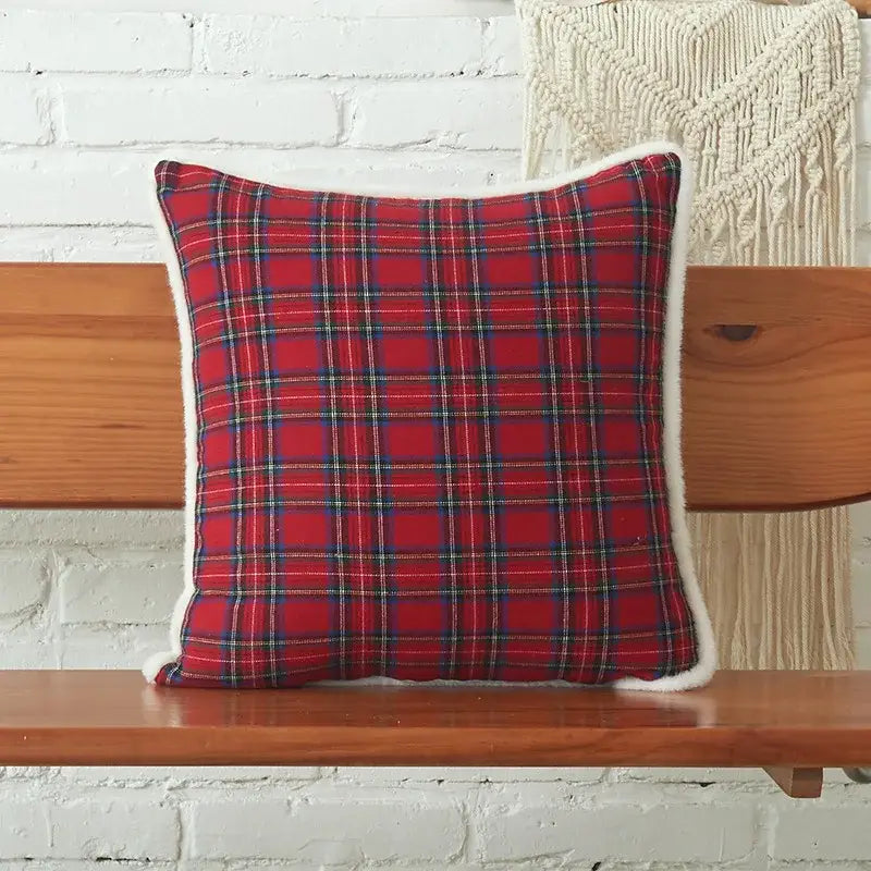 Green & white letter embroidery plaid cushion set living room decor