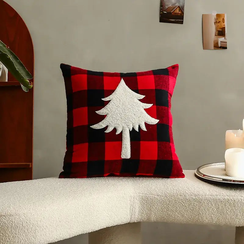 Green & white letter embroidery plaid cushion set living room decor
