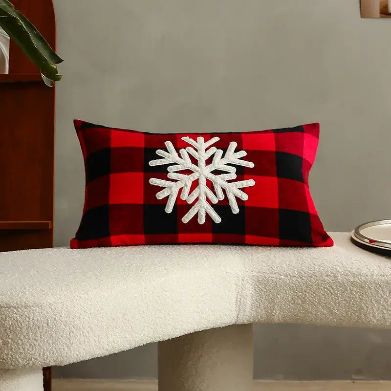 Green & white letter embroidery plaid cushion set living room decor