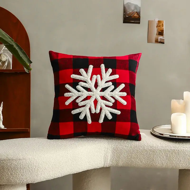 Green & white letter embroidery plaid cushion set living room decor