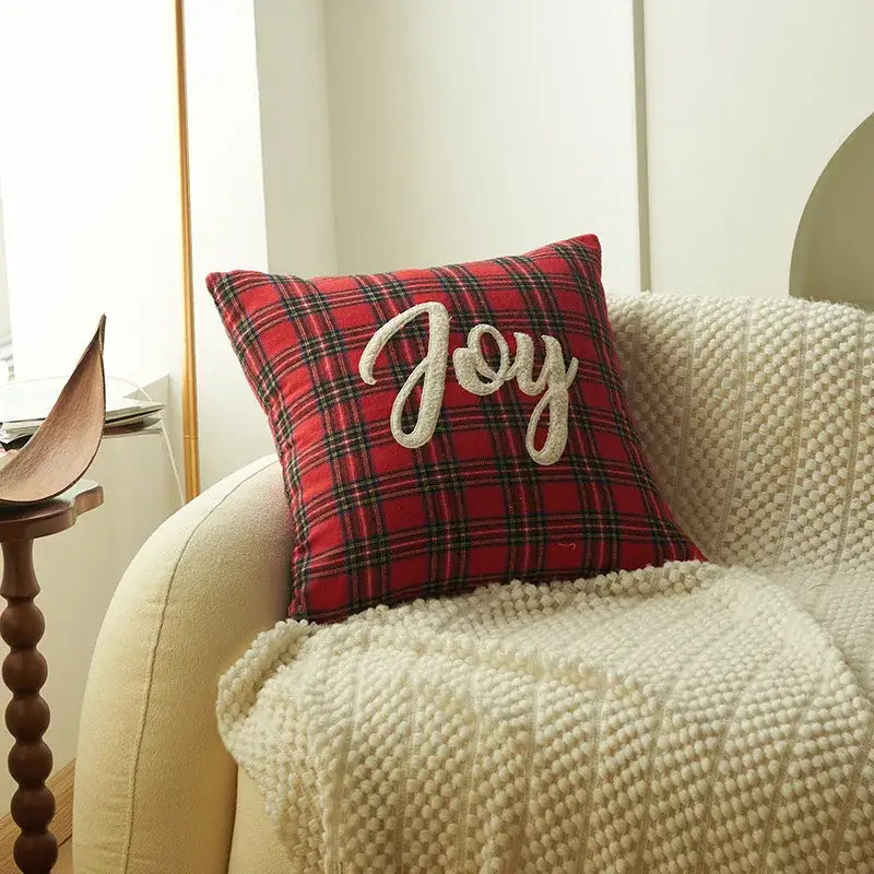 Green & white letter embroidery plaid cushion set living room decor