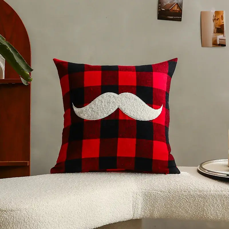 Green & white letter embroidery plaid cushion set living room decor