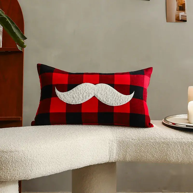 Green & white letter embroidery plaid cushion set living room decor