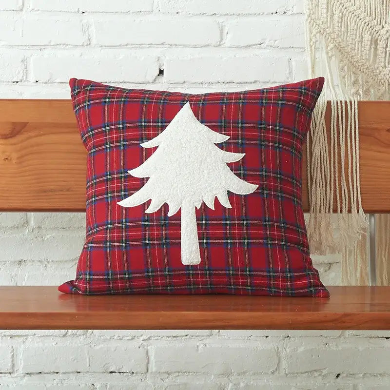 Green & white letter embroidery plaid cushion set living room decor
