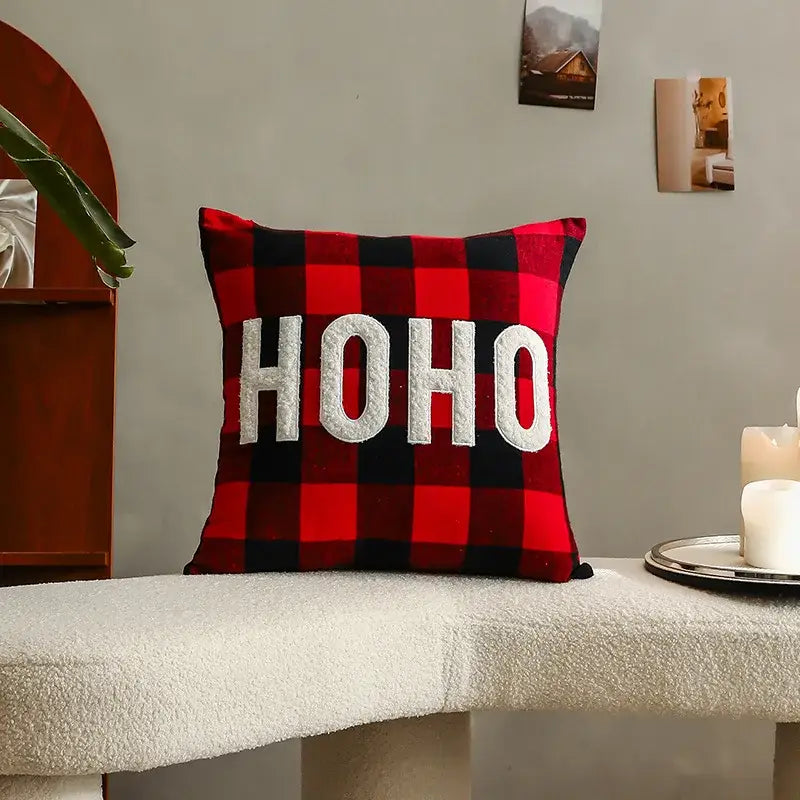 Green & white letter embroidery plaid cushion set living room decor