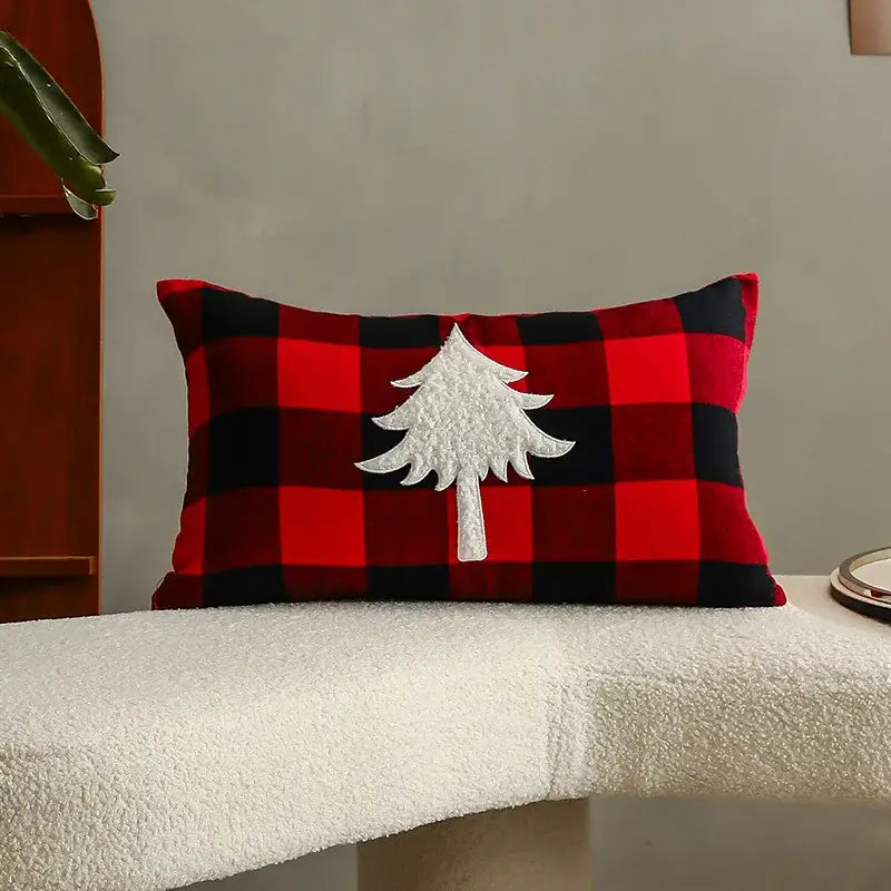 Green & white letter embroidery plaid cushion set living room decor