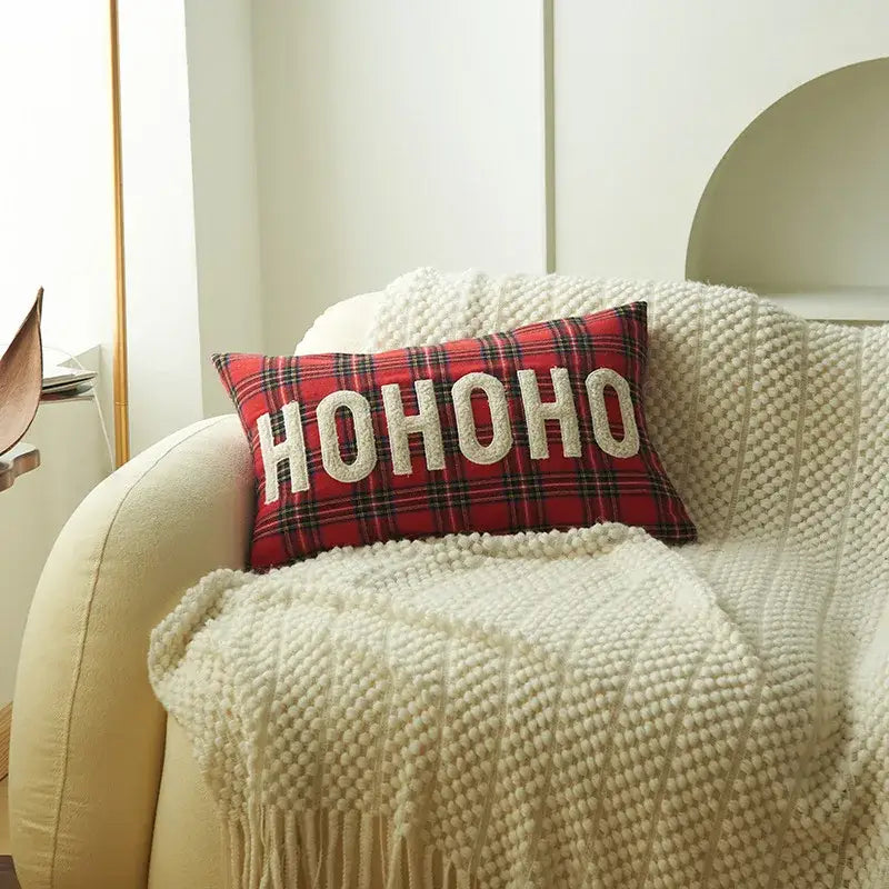 Green & white letter embroidery plaid cushion set living room decor