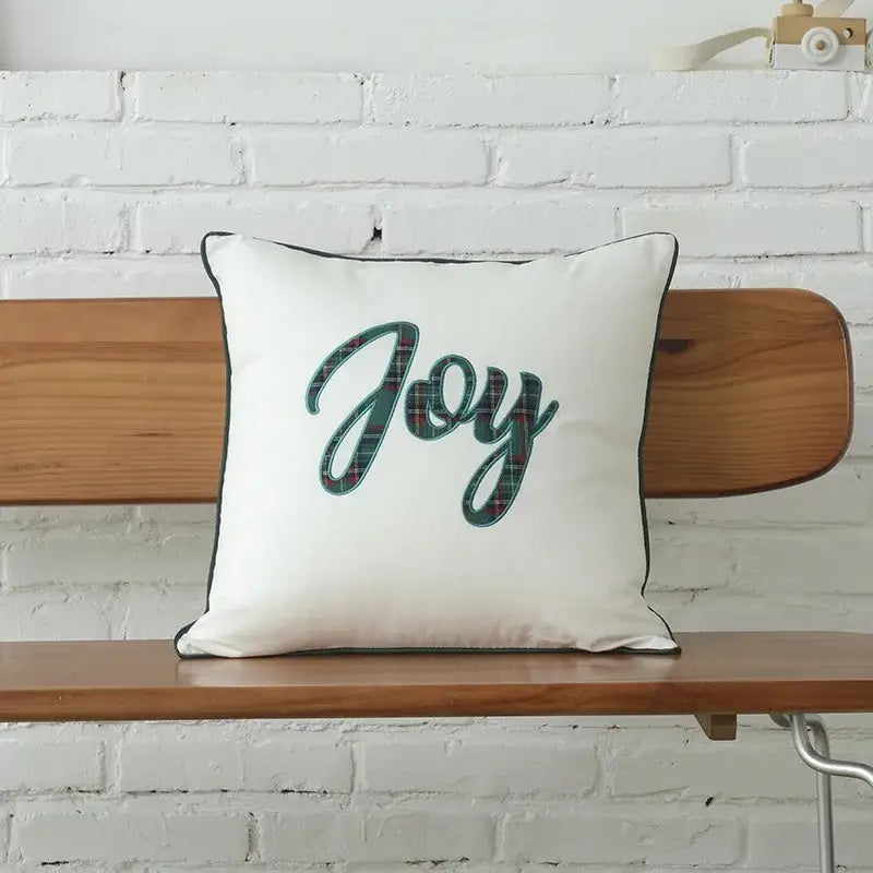 Green & white letter embroidery plaid cushion set living room decor