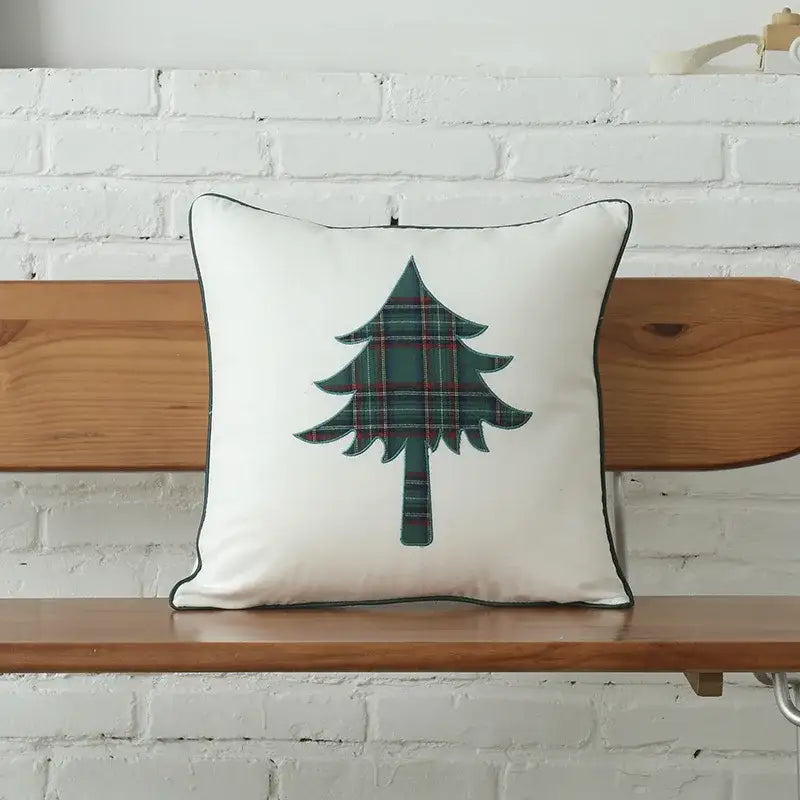 Green & white letter embroidery plaid cushion set living room decor