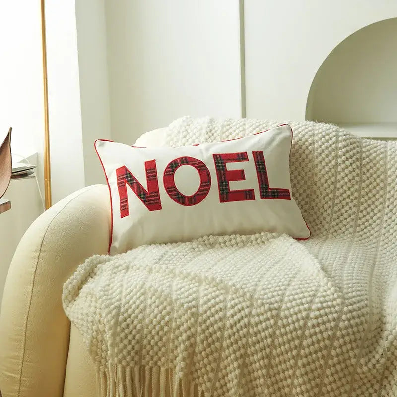 Green & white letter embroidery plaid cushion set living room decor