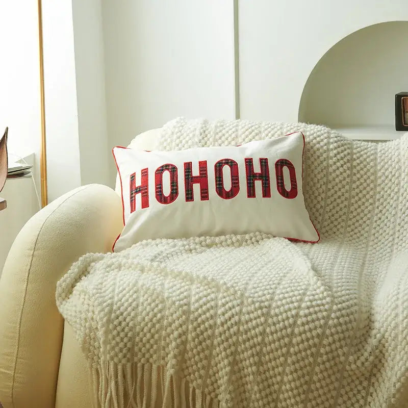 Green & white letter embroidery plaid cushion set living room decor
