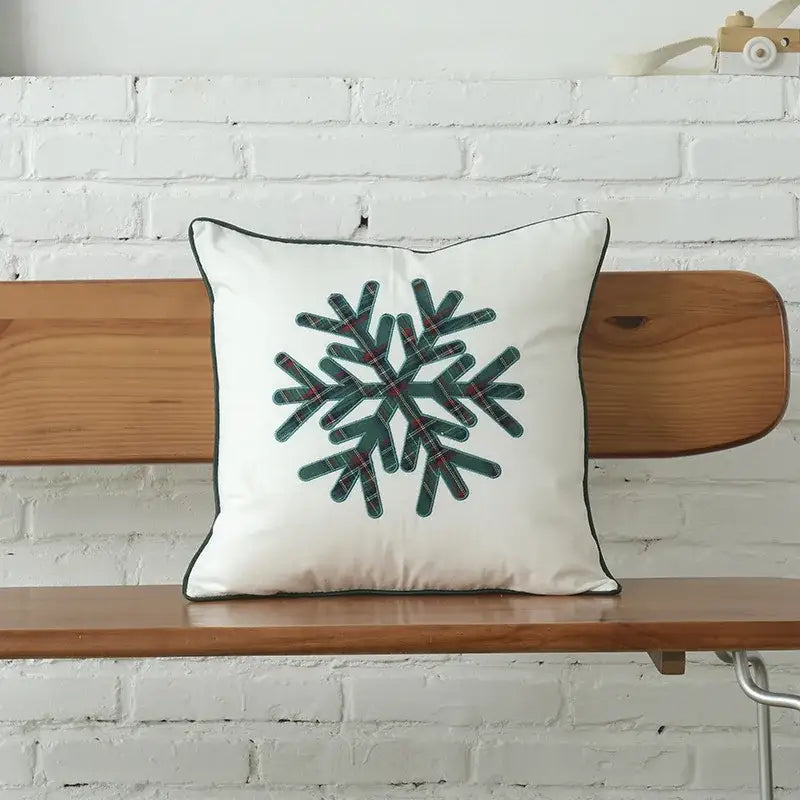 Green & white letter embroidery plaid cushion set living room decor