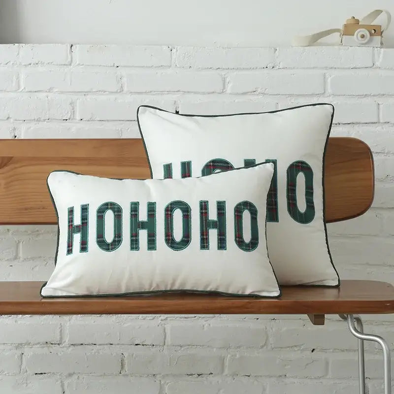 Green & white letter embroidery plaid cushion set living room decor