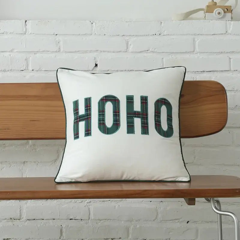 Green & white letter embroidery plaid cushion set living room decor