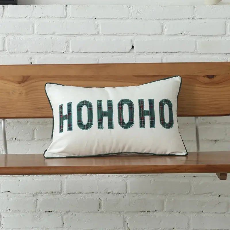 Green & white letter embroidery plaid cushion set living room decor