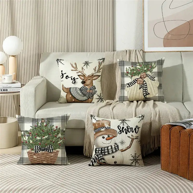 Pastel christmas letter print linen pillow cover living room decor