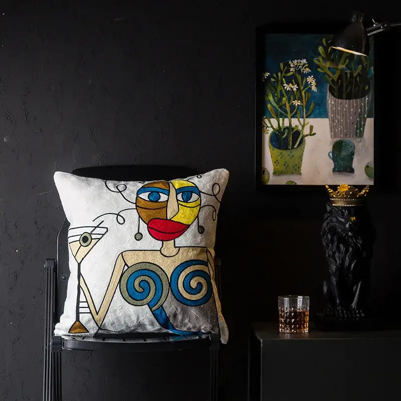 Picasso style abstract cat cushion cover living room decor