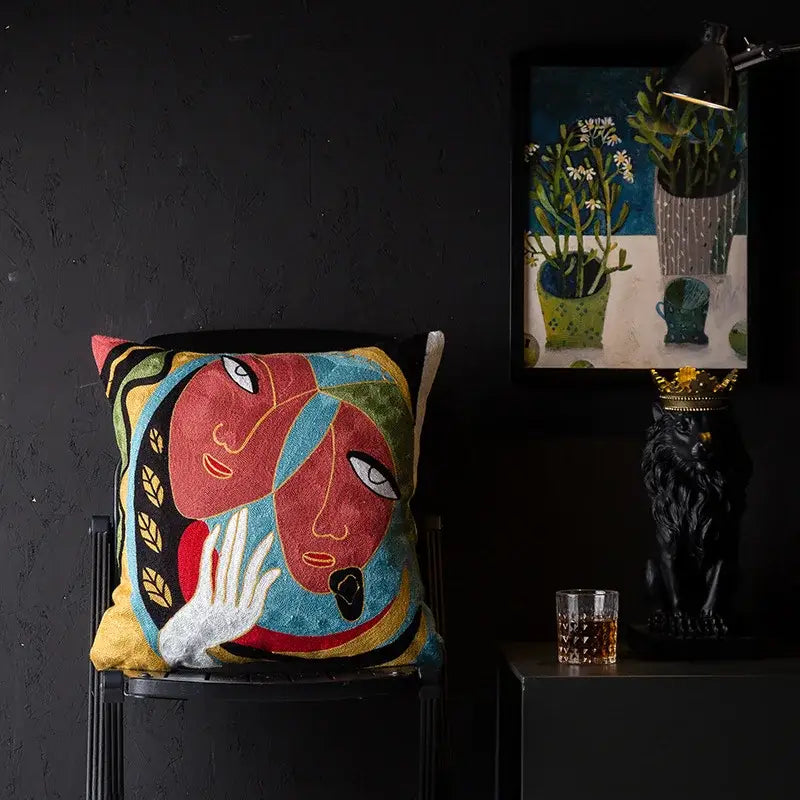 Picasso style abstract cat cushion cover living room decor
