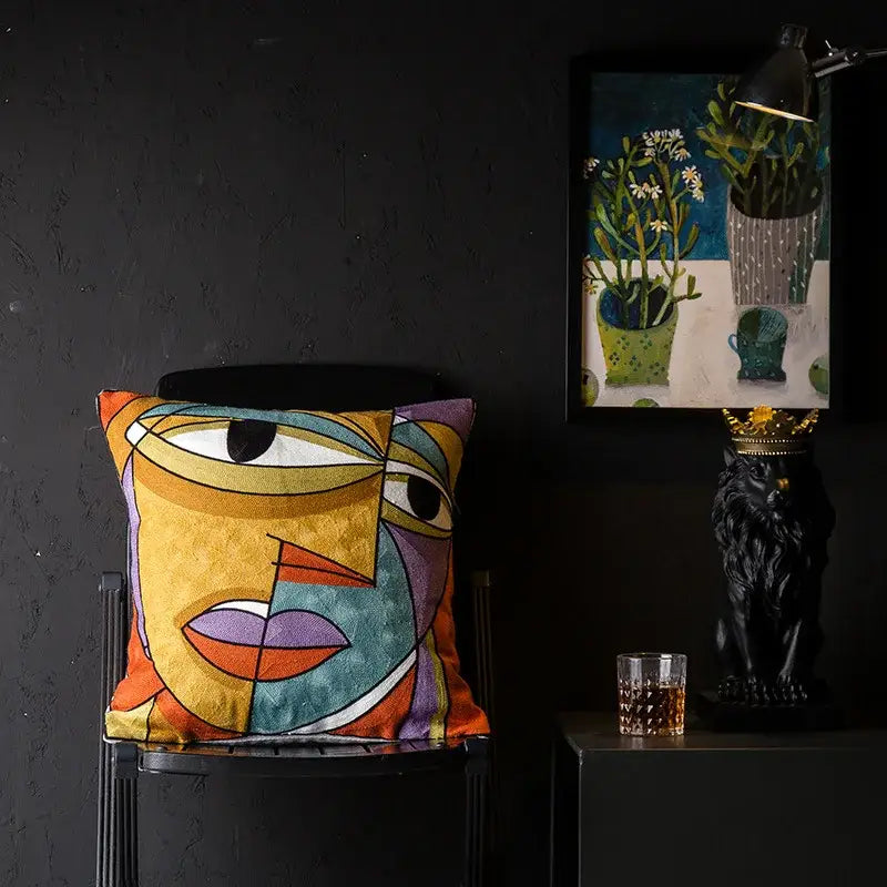 Picasso style abstract cat cushion cover living room decor