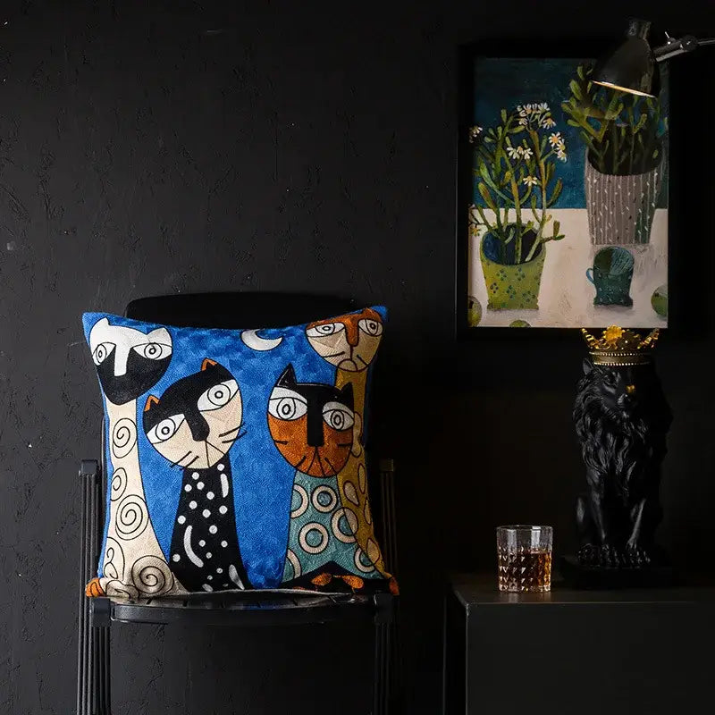 Picasso style abstract cat cushion cover living room decor