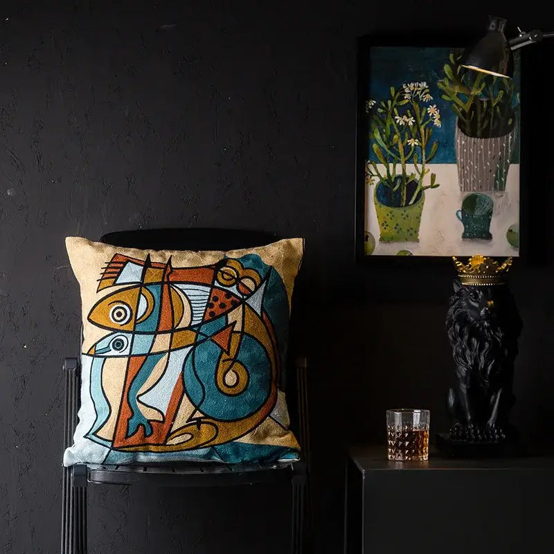 Picasso style abstract cat cushion cover living room decor