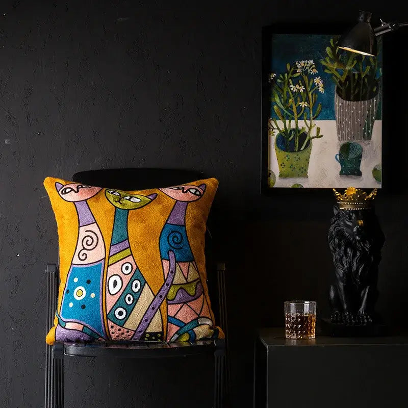 Picasso style abstract cat cushion cover living room decor