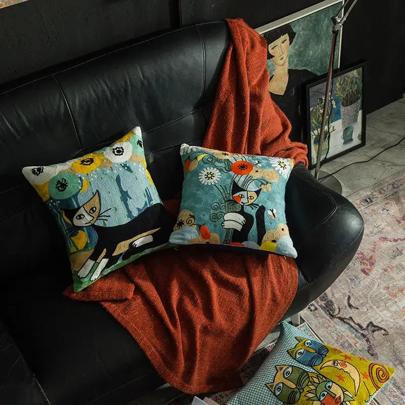 Picasso style abstract cat cushion cover living room decor