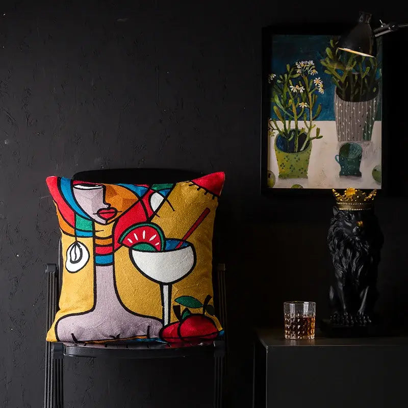 Picasso style abstract cat cushion cover living room decor
